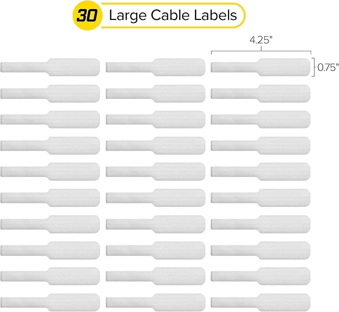 Cable Labels by Wrap-It Storage, Large, White (30-Pack) Write On Cord Labels, Wire Labels, Cable Tags and Wire Tags for Cable Management and Organizer for Electronics, Computers and More