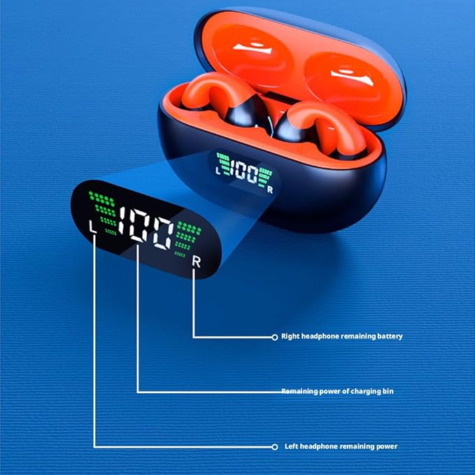 Open-Ear Wireless Headphones Bluetooth Clip On Mini Earbuds Charging Case Ear Buds Sports Bone Conduction Earphones for Workout Driving Walking (Orange)