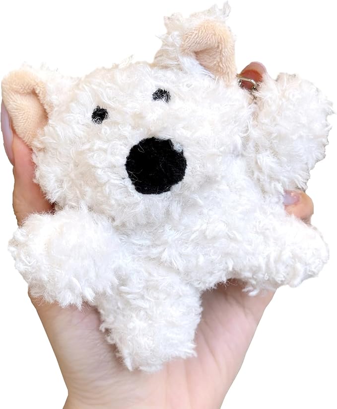 Yatchen Furry Case for AirPods 4,Funny Cute 3D Cartoon Plush Kawaii Western Highland Dog Design Fluffy Soft Warm Cover for AirPods 4rd Generation Carrying Charging Box with Keychain Protective Case