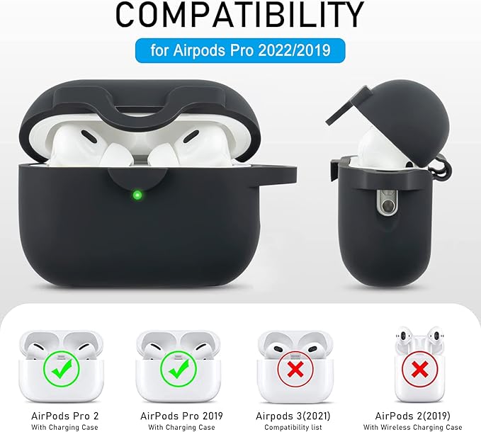 Secure Lock Case for Airpods Pro 2 Case with Cute Bling Keychain, Silicone Protective Case Cover for Airpods Pro 2nd Generation Case Women Girls - Black