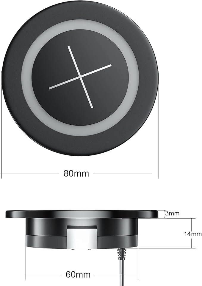 Desk Wireless Charger, JE Make IT Simple Desktop Grommet Power Wireless Charging Pad, for iPhone 16/15/14/13/12 Series, Samsung, Airpods and All Phones with Wireless Charging (Black)
