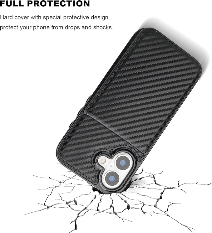 KIHUWEY Compatible with iPhone 17 Case Wallet with Credit Card Holder, Flip Premium Leather Magnetic Clasp Kickstand Heavy Duty Protective Cover for iPhone 17 6.3 Inch (Carbon Black)