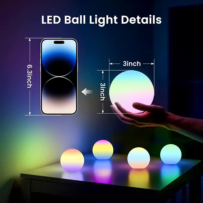 LOFTEK 3-inch Smart Sphere Night Light, Multi-Color Rechargeable Ball Lights, RGB Mood Lighting, Waterproof Ambient Light for Home Bedroom Patio Pool Decorative Lighting, Halloween, Xmas Gift, 1 Pack