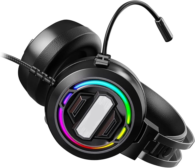 USB Gaming Headset, Wired Gaming Headphones, Headsets with Mic, 7.1 Surround Sound, Clear Noise Canceling Mic, Cool Led Light, Enhanced Comfort, with Versatility for Pc