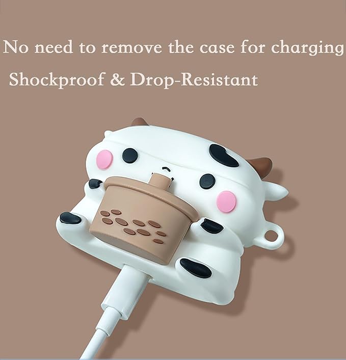 Compatible with Airpods Pro 2nd Generation Case 2022, Cute AirPods Pro 2 Case Cartoon, Kawaii Soft Silicone Protective Cover for Apple New Airpods Pro2 for Men Women (Boba Tea Cow)