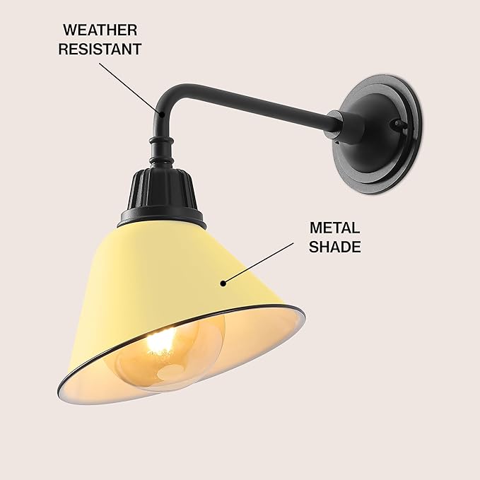 JONATHAN Y JYL7612H Croydon 9.63" 1-Light Farmhouse Industrial Indoor/Outdoor Iron LED Gooseneck Arm Outdoor Sconce for Entryway Lobby Kitchen Bathroom Bedroom Living Room Hallway, Matte Yellow
