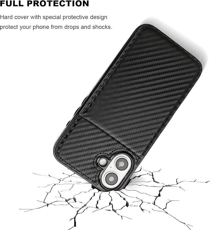 KIHUWEY Compatible with iPhone 16 Case Wallet with Credit Card Holder, Flip Premium Leather Magnetic Clasp Kickstand Heavy Duty Protective Cover for iPhone 16 6.1 Inch (Carbon Black)