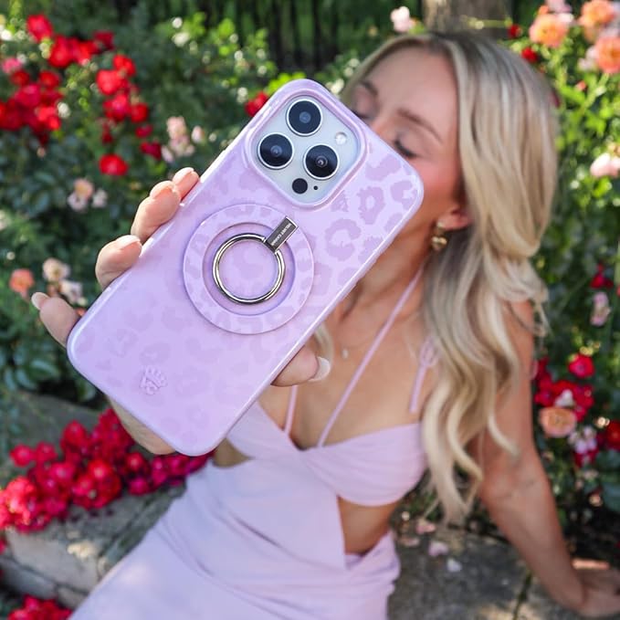 VELVET CAVIAR Compatible with MagSafe Phone Grip - Magnetic Ring Holder with Adjustable Stand - Removable MagSafe Accessories for iPhone 16, 15, 14, 13, 12 (Lilac Purple Leopard)