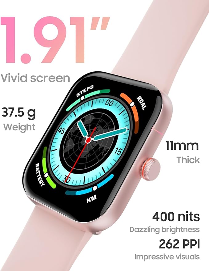 TOOBUR Smart Watch for Women, Answer/Make Calls, 1.91" HD Screen Fitness Watch with Alexa, 100 Sports, Heart Rate and Sleep Tracking, IP68 Waterproof, Smartwatch Compatible Android iOS, Light Pink