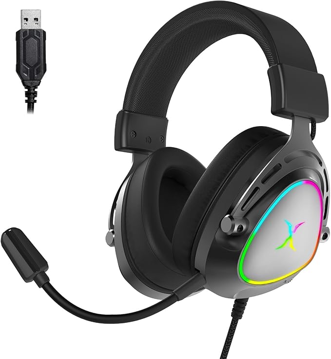 FOXXRAY HAU-50 RGB Gaming Headset, Computer Headphone with Detachable Microphone, Surround Sound, 50mm Drivers, Soft Earmuffs, Lightweight USB Wired Headphones for PC, PS4, PS5, Laptop, Smartphone