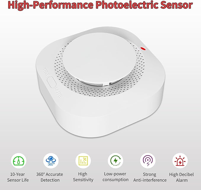 Smoke Detectors for Home,Photoelectric Wireless Fire Alarms Replaceable Battery Powered,Portable Smoke Alarm with Test/Mute Button,Attic Smoke Detector,3 Pcs(Battery Not Included)