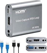 USB 3.0 HDMI Capture Card with 4K60 Input and Loop-Out, 1080P60 Ultra-Low Latency Game Capture for Streaming, Plug & Play with Mic/Audio Input, Compatible with PS5/Xbox/Switch/PC/OBS