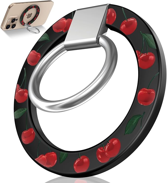 Toycamp Phone Grip Ring Holder Compatible with MagSafe - Magnetic Phone Grip Stand Women Cute Painting Removable Rotatable Magnet Accessories for iPhone 17 Pro Max/16/15/14/13/12 Series, Cherry