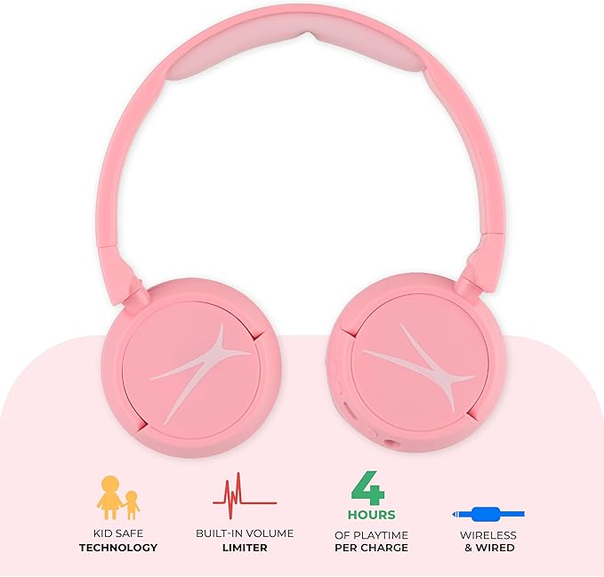 Altec Lansing - Kid Safe 2-in-1 Bluetooth Headphones, Safe Volume Limiting, Foldable Design, Enjoy Audio and Protect Your Child's Hearing (Pink)