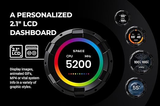 ID-COOLING SL240 CPU Liquid Cooler with Display, Customizable 2.1" LCD Display for Images or Performance Metrics, 240mm AIO Cooler, Dual AF127 ARGB Fans, Fits Intel/AMD