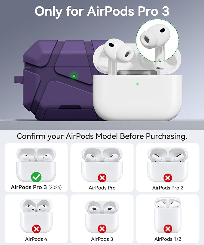 for AirPods Pro 3rd Case (2025 New),Secure Lock & Phone Stand Design Compatible with Airpods Pro 3 Generation Cover with Cleaner Kit-Purple