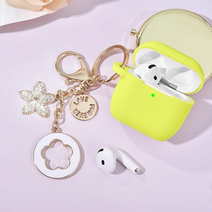 Case Compatible for Apple Airpods 4 - VISOOM Airpods 4 Cases 2024 Cover Women Anti-Drop Silicone iPods 4 Earbuds Wireless Accessorie Charging Cases Girl Bling Keychain for Airpod iPods 4th Generation