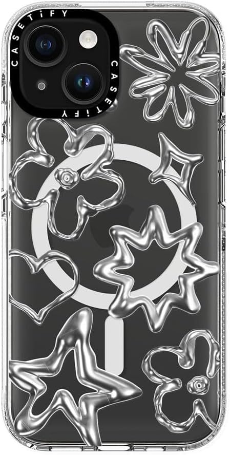 CASETiFY Clear iPhone 15 Case [Not Yellowing / 6.6 ft. 3X Military Grade Drop Protection/Magsafe] - Chrome Doodles - Clear
