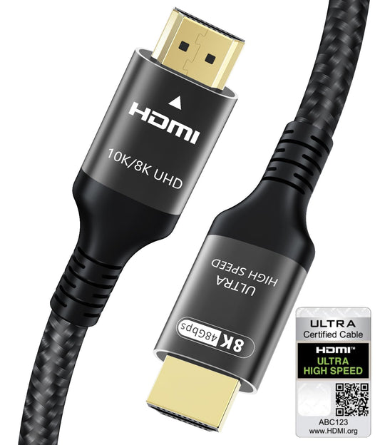 Certified 10K 8K 4K HDMI 2.1 Cable 10FT, 48Gbps Ultra High Speed HDMI® Cord