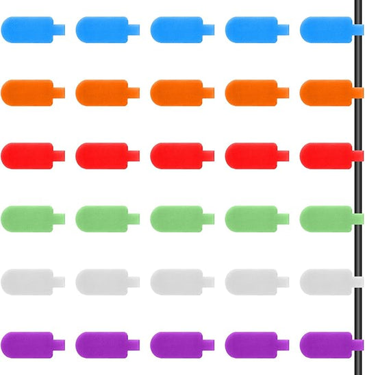 30 Pcs Cable Labels, Multi-Color Write-On Reusable Cord Labels Tags for Wire Management Identification, Nylon Cord Label for Computer Electronic Charging Cables Organization (6 Colors)
