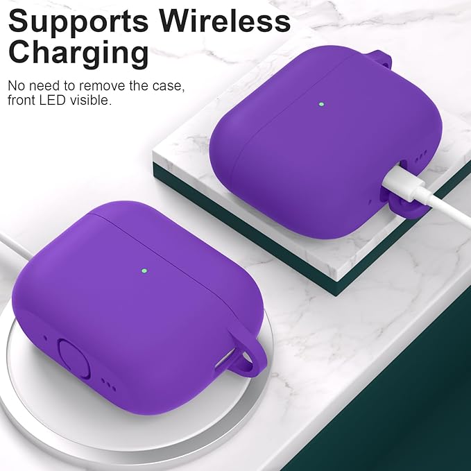 ATUAT for AirPods Pro 3 Case Cover with Cleaner, Protective Soft Silicone Skin with Keychain for Women Men for Apple AirPods Pro 3rd Generation Case(2025), Front LED Visible, Purple