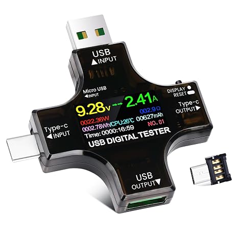 USB C Tester Power Meter 2 in 1, YEREADW Digital Multimeter 3.6-32V 0-8.0A Voltage and Current Tester Meter, Type C Voltmeter Battery Capacity Volt Ammeter Power Bank Fast Charger Detector