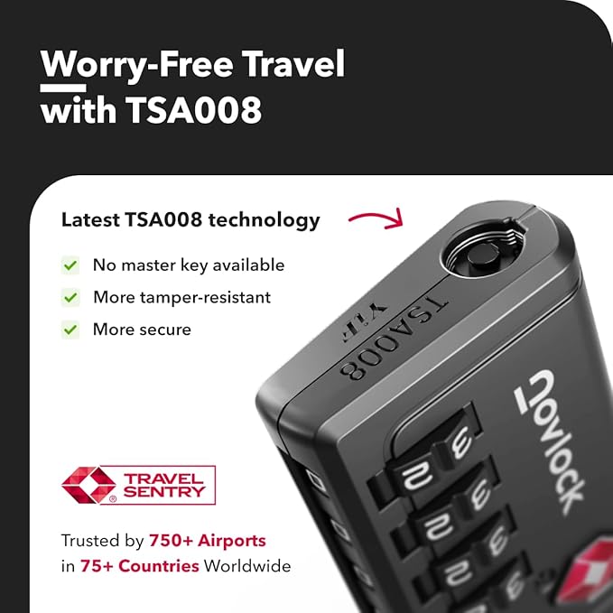 TSA Approved Luggage Lock | Inspection Indicator, 4-Digit Combination, Durable Zinc Alloy | for Suitcases, Backpacks, Travel Bags | Black, 1-Pack