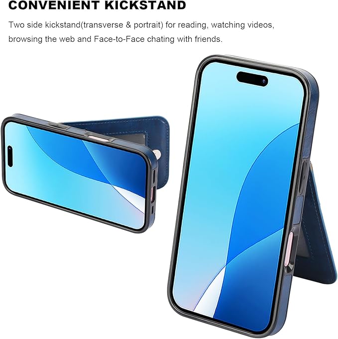 KIHUWEY Compatible with iPhone 16 Case Wallet with Credit Card Holder, Flip Premium Leather Magnetic Clasp Kickstand Heavy Duty Protective Cover for iPhone 16 6.1 Inch (Blue)