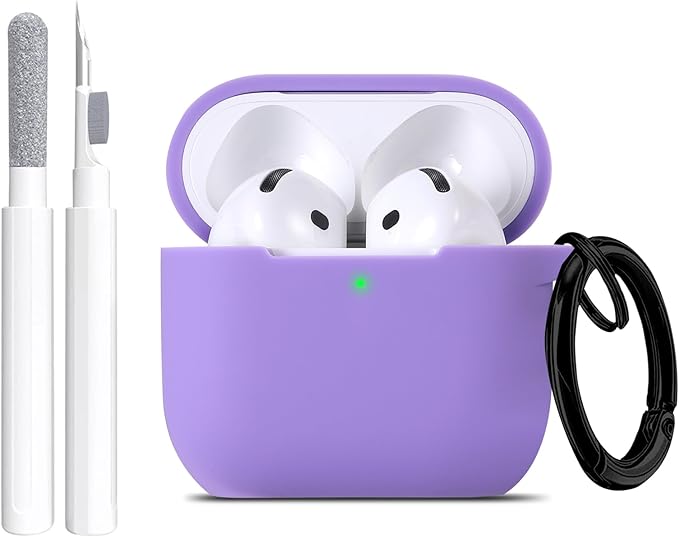 Maxjoy for Apple Airpods 4th Generation Case Cover(2024), Silicone Case with Cleaner Kit & Keychain Compatible Compatible with Airpods 4 case for Women,Men(Violet)