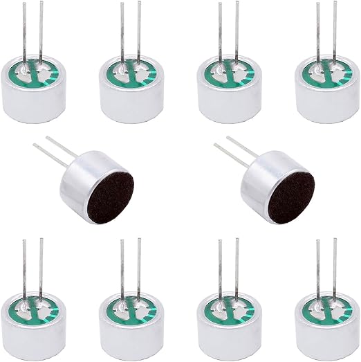 10Pcs Cylindrical Electret Condenser Microphone, 9767-58DB Mini Through Hole Electret Condenser Mic Pickup 10mm x 7mm, with 2 Pins 10mm for PCB