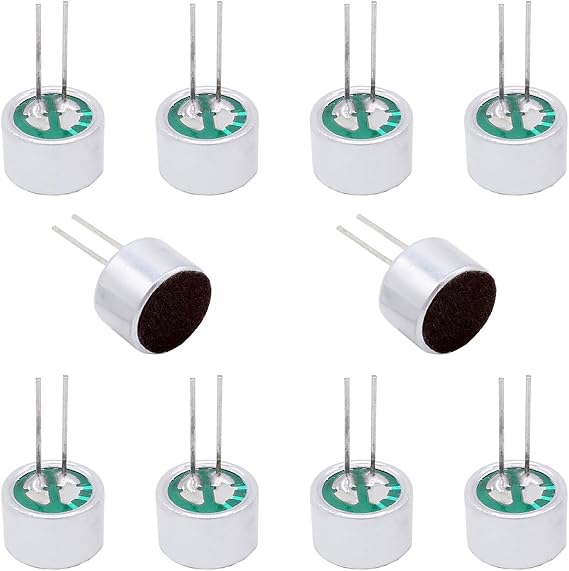 10Pcs Cylindrical Electret Condenser Microphone, 9767-58DB Mini Through Hole Electret Condenser Mic Pickup 10mm x 7mm, with 2 Pins 10mm for PCB