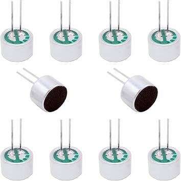 10Pcs Cylindrical Electret Condenser Microphone, 9767-58DB Mini Through Hole Electret Condenser Mic Pickup 10mm x 7mm, with 2 Pins 10mm for PCB