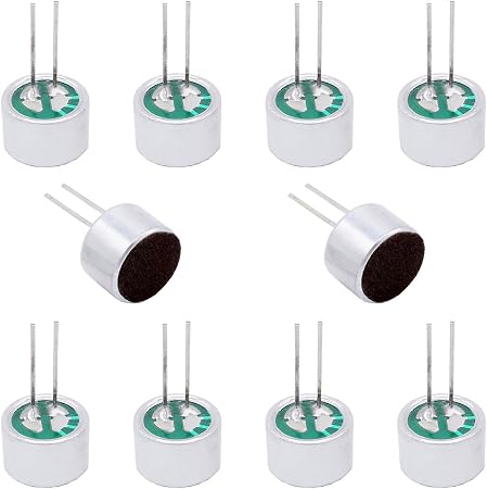 10Pcs Cylindrical Electret Condenser Microphone, 9767-58DB Mini Through Hole Electret Condenser Mic Pickup 10mm x 7mm, with 2 Pins 10mm for PCB