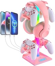 VCOM RGB Gaming Headphones Stand with 2 USB Ports, Pink Headset Stand with 10 Light Modes and Non-Slip Rubber, Suitable for PC Desk Accessories Gamers Gift(Pink) - Image 1