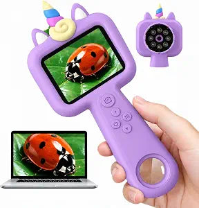 Kids Microscope, 2.4" Screen Handheld Digital Microscope 600X with 4K Camera & 8 LED Lights, Portable Pocket Microscope for Bugs Plants Nature Exploration, STEM Science Toy Gift Ages 3-12（Purple）