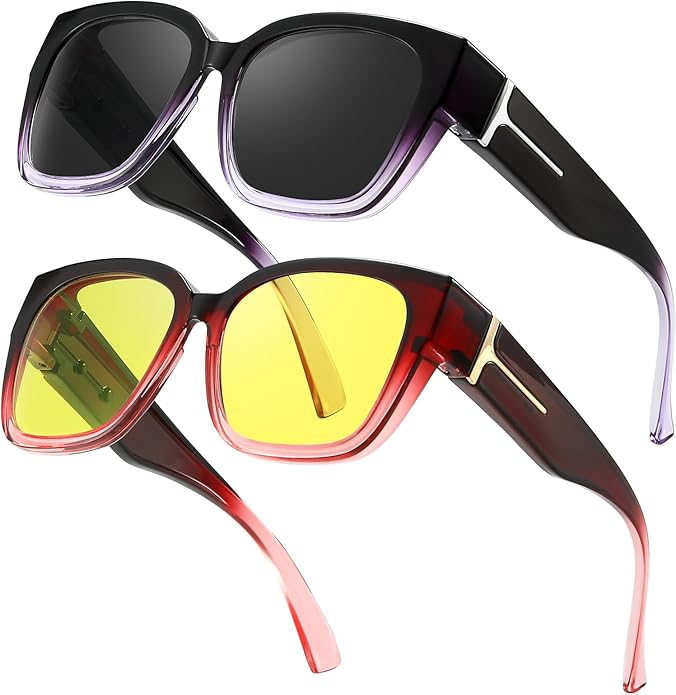 LVIOE 2 Pack Polarized Fit Over Sunglasses for Women Men Oversized Square Over Glasses Sunglasses with UV Protection LS7511