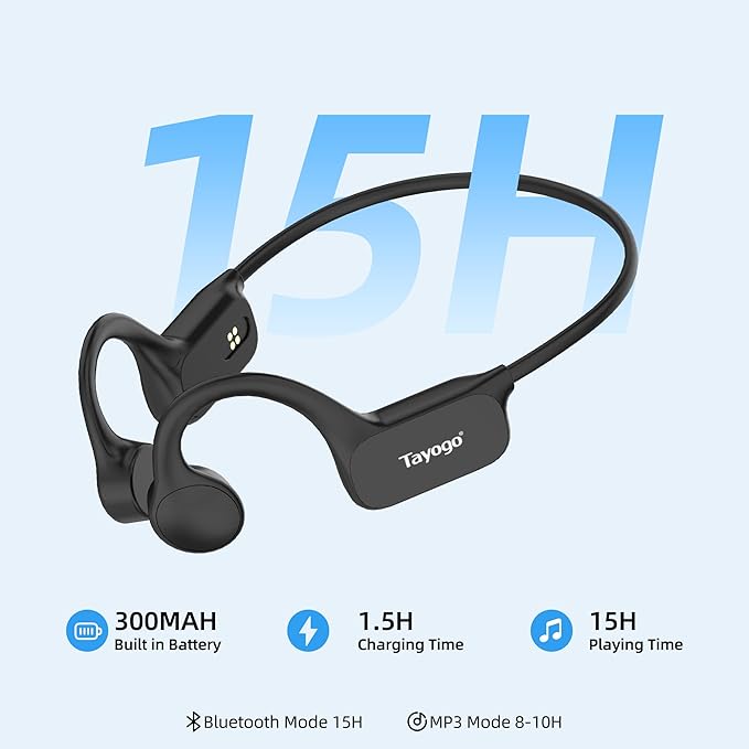 Tayogo 32GB Waterproof MP3 Player for Swimming Laps | IPX8 Bone Conduction Swimming Headphones | Open-Ear Underwater Headset with 8-Hour Playtime
