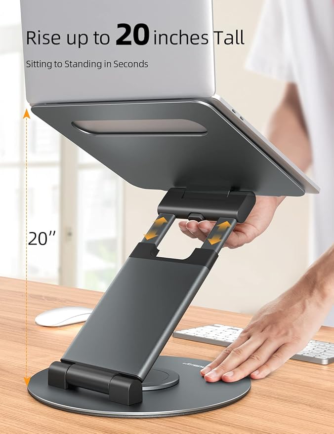 Nulaxy Telescopic 360 Rotating Laptop Stand for Desk Adjustable Height Swivel Pull Out Design Ergonomic Laptop Riser Standing Desk Converter Fits All 10-17" Laptops Computer MacBook, Gray