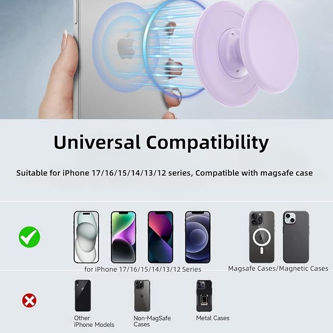 Magnetic Phone Grip Holder for Magsafe Phone Grips, Expandable Collapsible Phone Grip Stand Holder with Kickstand for Magsafe Stand for iPhone 17 16 15 14 13 12 Series, White