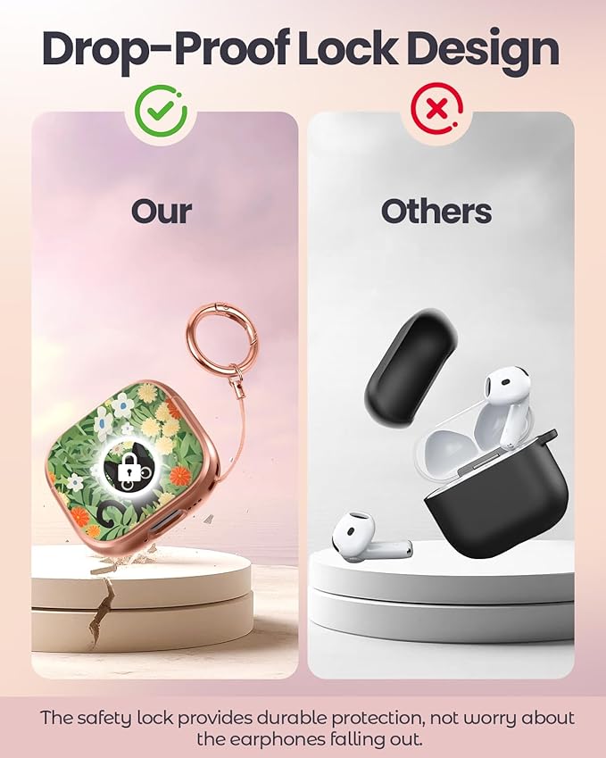 Coralogo for AirPods 3rd Case with Safety Lock - Cute Cartoon for AirPods 3rd Generation for Women Girls Fashion Stylish Cat Flower Pattern Design Kawaii Girly Girlish Hard Protective Cover