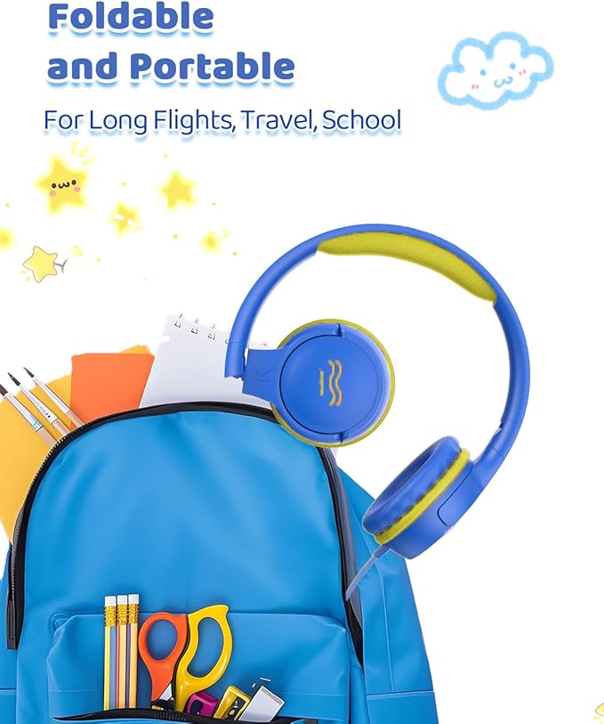 Wired Kids Headphones with Mic, Foldable, Volume Control Safe Listening(85/94dB), 3.5mm Jack on-Ear Headset for Chilren/Teens/Easter Day/School/Travel/Plane/Tablet/Laptop,BlueLimeGreen