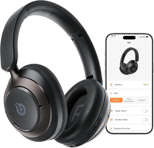 Boean Active Noise Cancelling Headphones, Bluetooth 6.0 Wireless Over Ear Headphones with 360° Spatial Audio, 120H Playtime & 5 ENC Mics, Soft Memory Foam, Transparency Mode for Office Travel