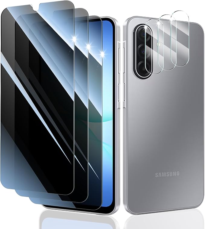 Privacy Screen & Camera Lens Protector for Samsung Galaxy A17, Double Shatterproof Anti-Spy Tempered Glass, Private Black Protection, 9H Hardness Anti-Scratch Case-Friendly, 3 Pack Each