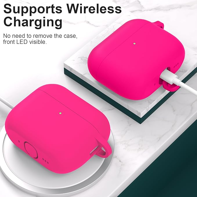 ATUAT for AirPods Pro 3 Case Cover with Cleaner, Protective Soft Silicone Skin with Keychain for Women Men for Apple AirPods Pro 3rd Generation Case(2025), Front LED Visible, Hot Pink