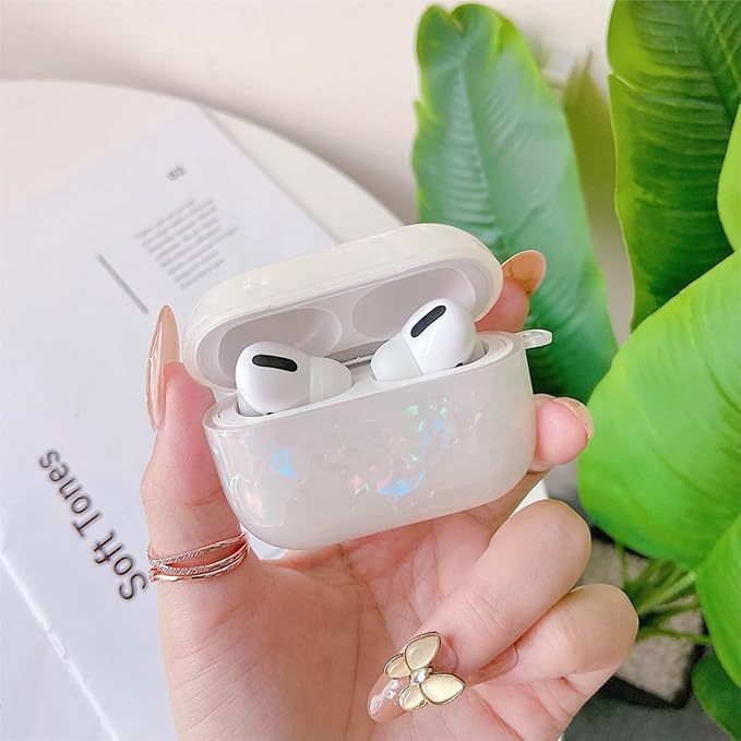 for Cute Glitter Airpods Pro/Pro 2 Gen Case with Cleaner Pen, Shell Pattern iPod Pro 2nd/1st Generation Cover Protective Skin Girl Women with Luxury Pearl Keychain 2023/2022/2019 - Colorful