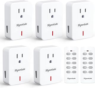 Syantek Remote Control Outlet Wireless Light Switch for Household Appliances, Expandable Remote Light Switch Kit, Up to 100 ft Range, White (5 Outlets + 2 Remotes) - Image 1