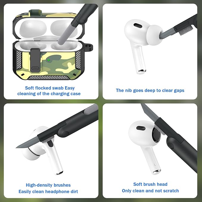 RFUNGUANGO for AirPods Pro 2 Case, Compatible with Airpods Pro Case 2nd / 1st Generation, Compatible with MagSafe, with Cleaning Kit and Keychain, Visible LED, Jungle Camouflage