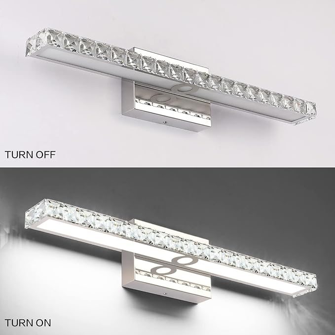 SOLFART LED Vanity Lights Over Mirror25.4 inch 24W Dimmable Crystal Vanity Lights for Bathroom Light Fixtures