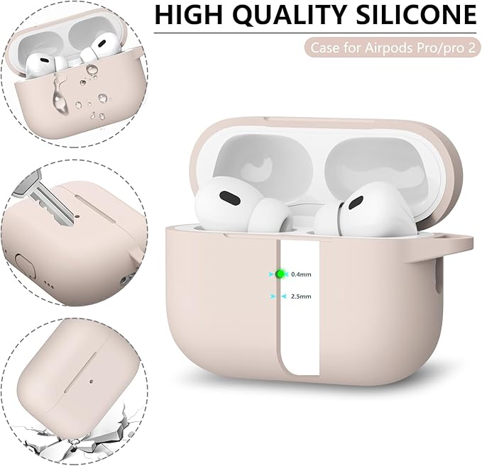 Ljusmicker for AirPods Pro Case Cover with Cleaner Kit,Soft Silicone Protective Case for Apple AirPods Pro 2nd/1st Generation Case for Women Men,AirPod Pro Case Accessories with Keychain-Milk Tea