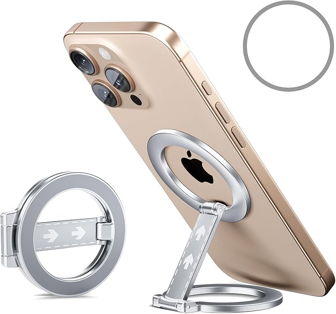 for MagSafe Phone Grip Kickstand,for iPhone 16 15 14 13 12 Pro Max and Magsafe Case,Double-Sided Magnetic Cell Phone Stand for Gym, Kitchen & All Metal Surfaces (Silvery)